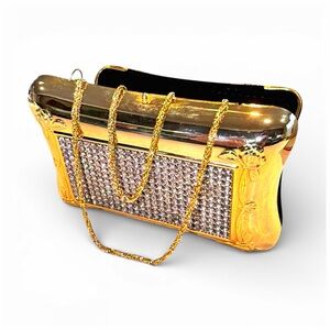 Sasha Gold-Tone Hard Case w/ Rhinestone Embellishments & Detachable Chain Strap